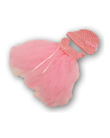 Вязаное платье с сеткой - Розовый. Одежда для кукол, пупсов и мягких игрушек.