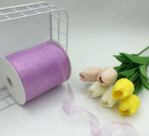 Лента органза на катушке (1,0см*457м), Нежно-Сиреневый, 1 шт.