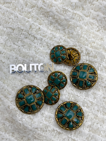 Пуговицы бронзовый металл с бирюзовой (сине-зеленой) эмалью и квадратными деталями