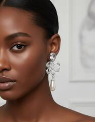 Серьги клипсы цветок с подвеской Alexandra Rich с кристаллами SWAROVSKI