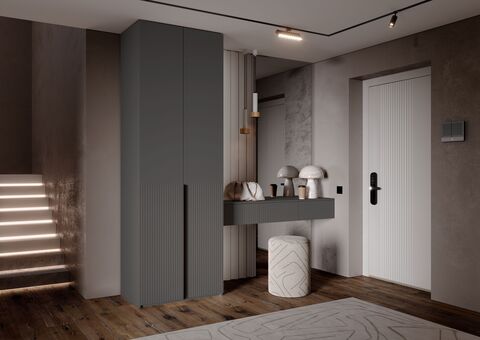 Марвэл Шкаф 2х. ств (доп ящики) и полка косметическая (Браш Графит, Графит)