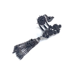 4631- Кольцо  STAR TASSEL разъемное  из серебра с подвеской кисточка в черном родаже