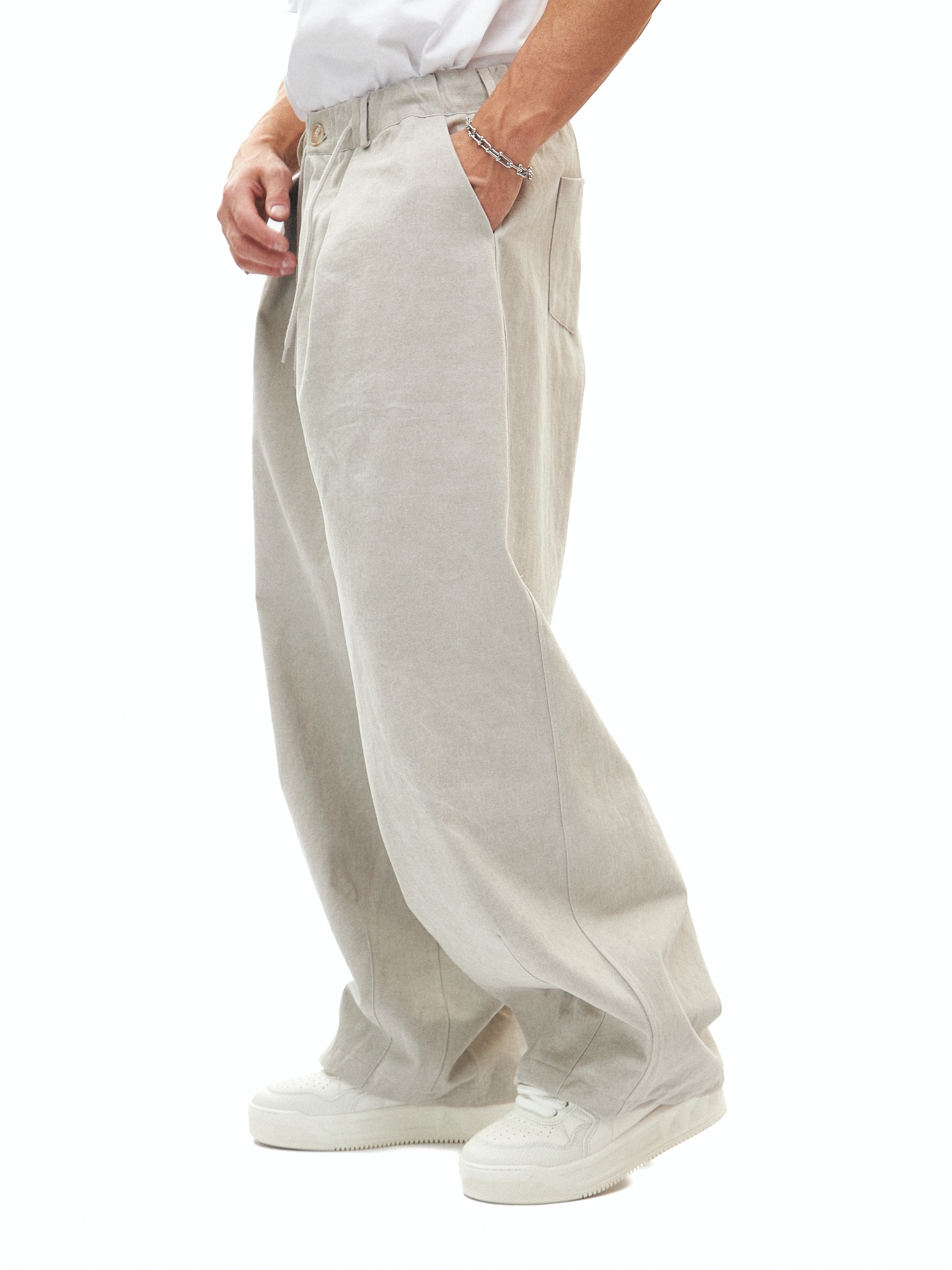 Бежевые хлопковые брюки 2Studio с защипами