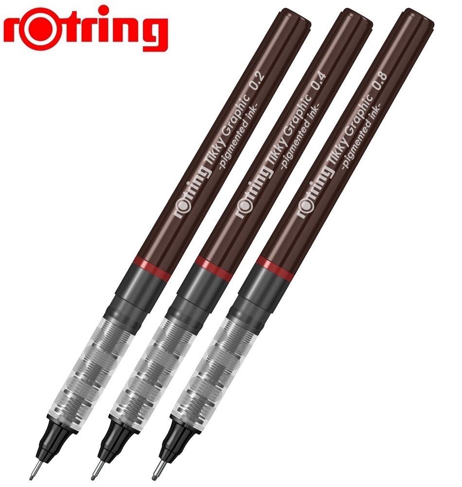Набор ручек капиллярных Rotring Tikky Graphic 3 ручки: 0.2/0.4/0.8 mm  черные чернила (1904811) - купить по выгодной цене