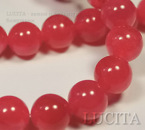 Бусина Жадеит (тониров), шарик, цвет - красно-розовый, 10 мм, нить ()