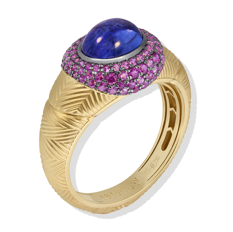 Кольцо с Танзанитом и Розовыми Сапфирами, R0087-1/17