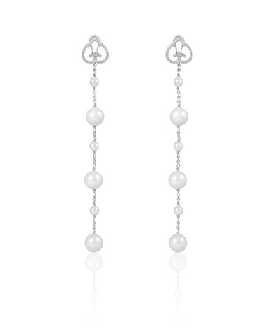 Heart Earrings Three Pearls,Rhodium,Cubic Zircons