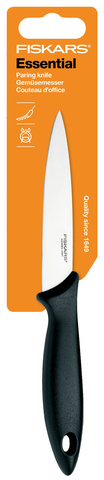 Нож кухонный Fiskars Essential (1023778) стальной для чистки овощей и фруктов лезв.110мм прямая заточка черный