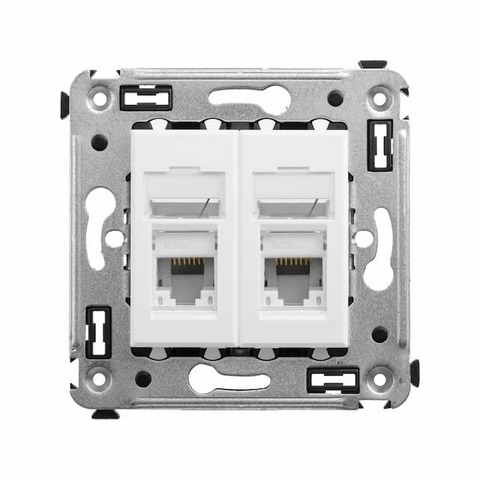 Розетка компьютерная двойная RJ-45/RJ-45 категория 6А - 2 модуля. Цвет Белое облако. DKC серия Avanti. 4400374