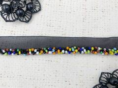 Кант на органзе с бисером, ш. 1 см, бисер ш. 0,5 см, чёрный