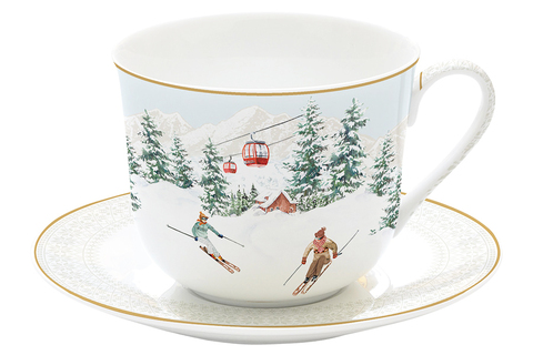 Чайная пара 400мл Easy Life Лыжники в горах Chalet белая