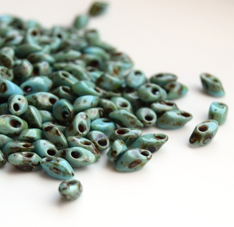 LMA-4514 Бисер-лепестки Миюки/Miyuki long Magatama Opaque Picasso Seafoam Green
