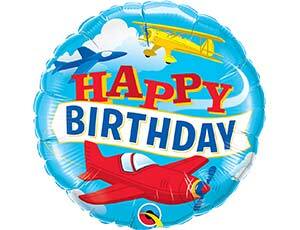 Q 18''/46 см, Круг, Happy birthday, Самолеты, винтаж, 1 шт. ( В упаковке)