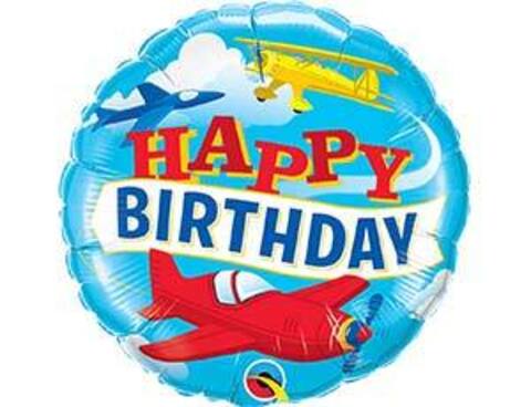 Q 18''/46 см, Круг, Happy birthday, Самолеты, винтаж, 1 шт. ( В упаковке)