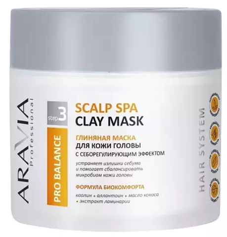 Глиняная маска для кожи головы с себорегулирующим эффектом Scalp Spa Clay Mask, 300 мл ARAVIA Professional