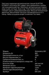 Насосная станция QUATTRO ELEMENTI Automatico 801 (800 Вт, 3200 л/ч, для чистой, 40 м, 12, (645-259)