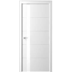 Купить Межкомнатная дверь эмаль Геометрия 7 белая стекло белое