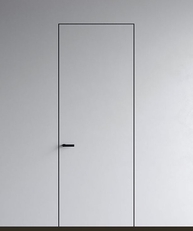 Дверь межкомнатная Двери регионов Инвизибл Стандарт (прямое открывание, кромка алюминиевая черная с 4х сторон, с врезкой под замок Вантаж MC 96/MC85 и скрытые петли AGB 2.0), цвет белый, под покраску, глухая