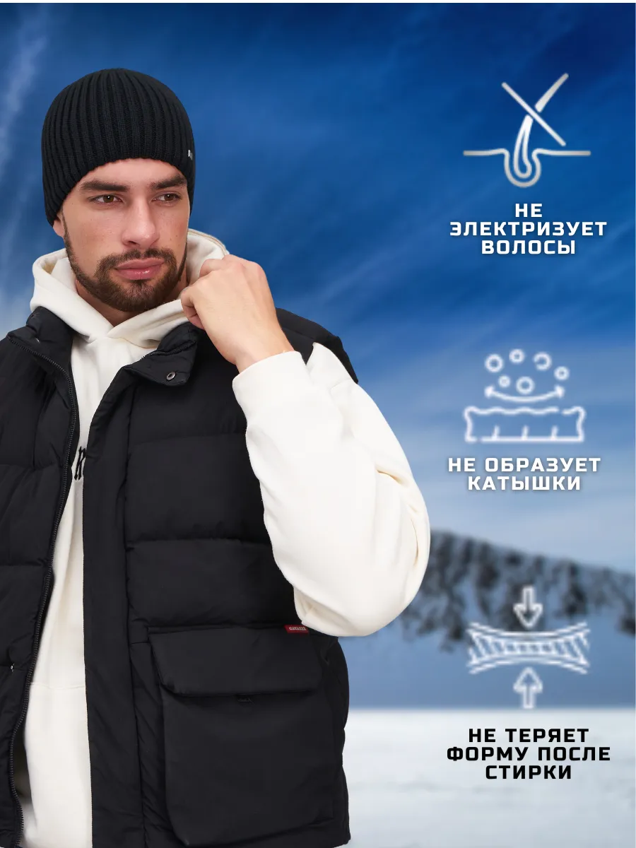 Шапка зимняя на флисе вязаная бини