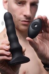 Черный вибратор с волнообразным движением Silicone Vibrating & Squirming Plug with Remote Control - 19,5 см. - 