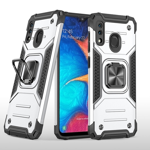 Противоударный чехол Strong Armour Case с кольцом для Samsung Galaxy A20 / A30 / M10s / M20 (Серебро)