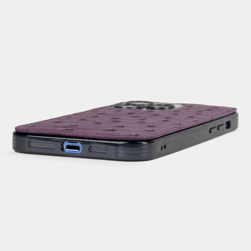 Чехол-накладка для iPhone 14 Pro из кожи страуса фиолетового цвета за ...