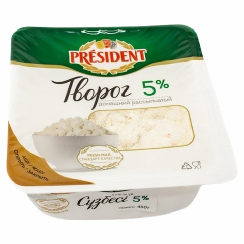 Творог PRESIDENT Домашний 5% 450 г New ванна Food Master КАЗАХСТАН