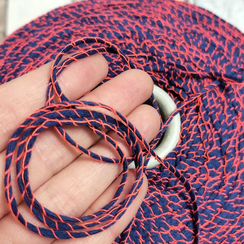 Ленточный хлопок FASHION MILL / FLUO 200 синий с коралловым