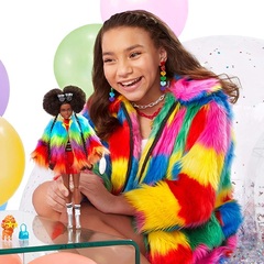 Барби Экстра 1 Афро-брюнетка в Меховой Радужной Шубе с Пуделем