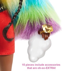 Барби Экстра 1 Афро-брюнетка в Меховой Радужной Шубе с Пуделем