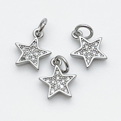 Подвеска Звезда, цвет серебро, фианиты, размер 11*10 мм, цена за 1 шт