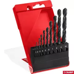 ЗУБР 10 шт, (1-10 мм), сталь Р4М2, класс В, набор сверл по металлу (29605-H10)