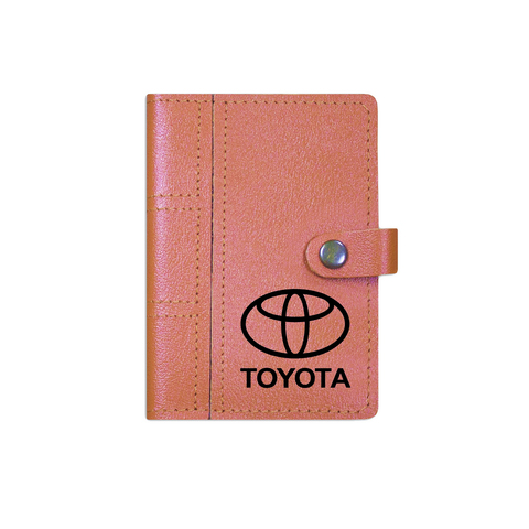 Обложка на автодокументы сложная на кнопке с кармашками "Toyota", рыжая