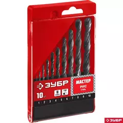 ЗУБР 10 шт, (1-10 мм), сталь Р4М2, класс В, набор сверл по металлу (29605-H10)