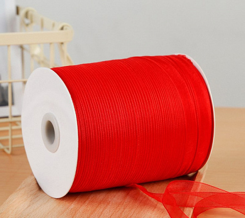 Лента органза на катушке (1,0см*457м), Красный, 1 шт.