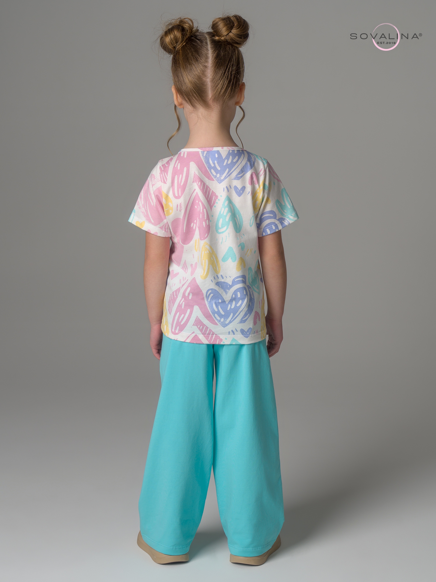 Костюм Лето акварельные сердечки-мята