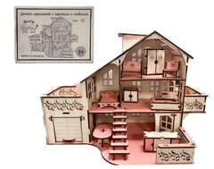 Дом с Гаражом с Мебелью, из дерева размер 53см*35см*27см