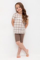 пижама  для девочки  КП 1643/сосновая кора,шотландская клетка