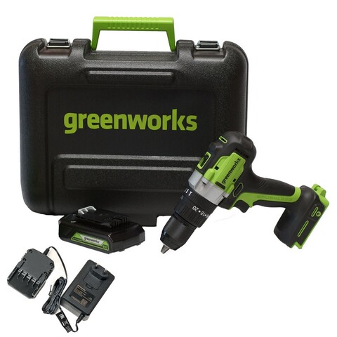 Аккумуляторная ударная дрель шуруповерт Greenworks GD24DD60K2, 3704107UA, 24v, АКБ 2 А·ч и ЗУ в кейсе