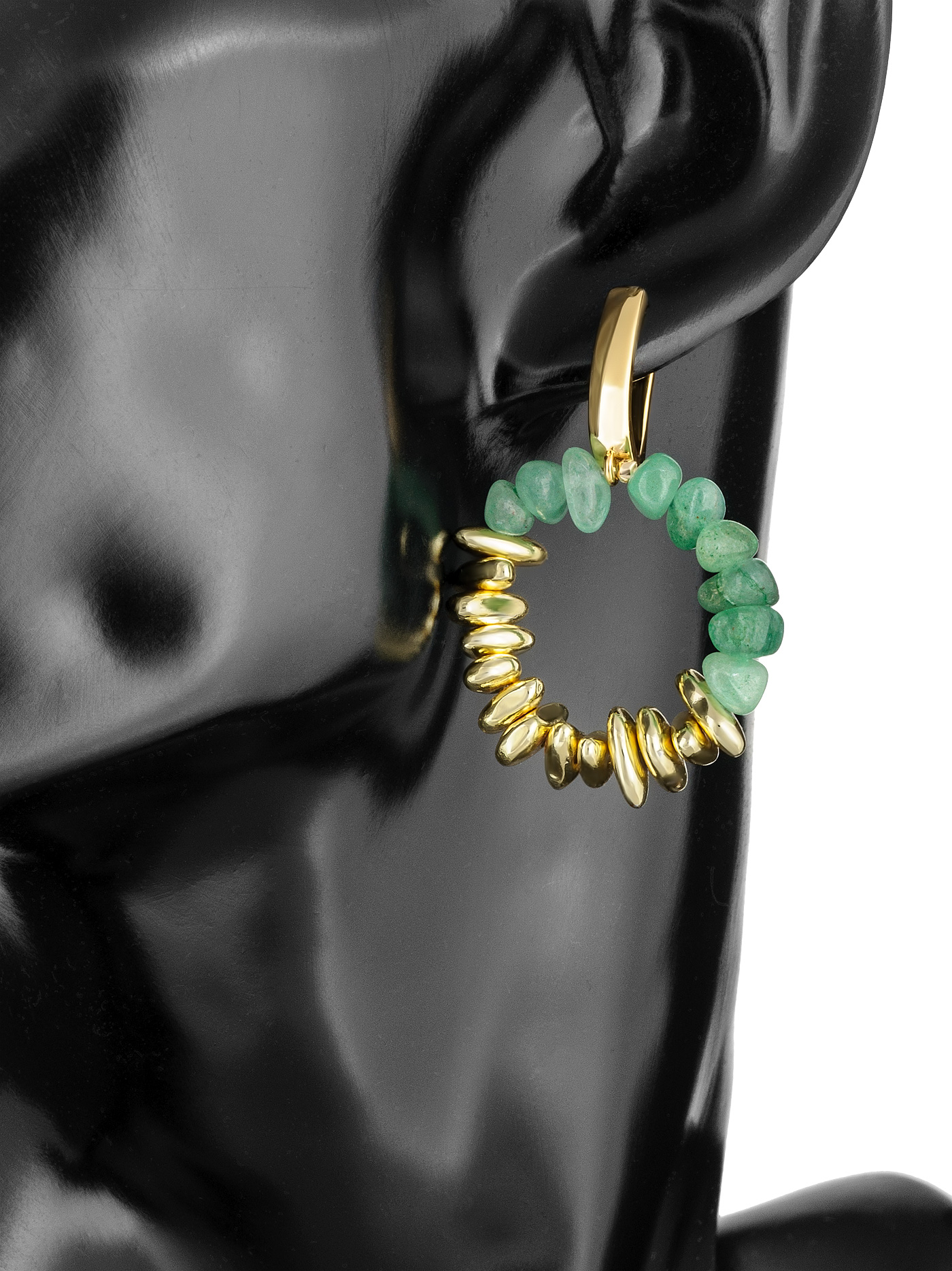 Дизайнерские круглые серьги с авантюрином и гематитом