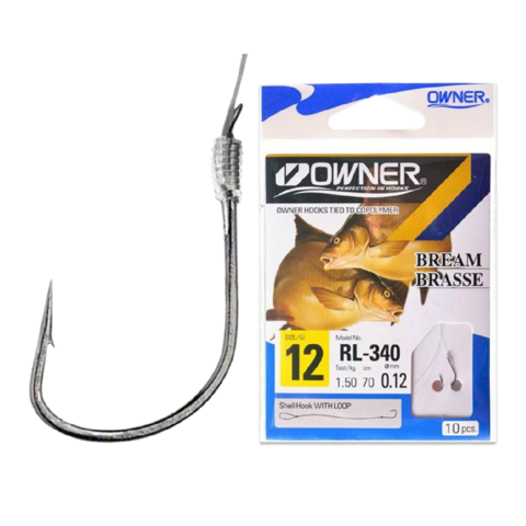 RL-340 № 12 Крючок Owner с поводком 0.12 мм (70см, 10кр в инд. уп.) | продажа от 5 уп.