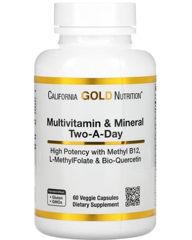 California gold Nutrition, Мультивитамины и минералы, для приема два раза в день, 60 растительных капсул