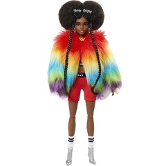 Барби Экстра 1 Афро-брюнетка в Меховой Радужной Шубе с Пуделем