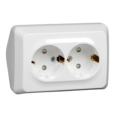 Schneider Electric ЭТЮД Белый Розетка 2-местная угловая с заземляющими контактами со шторками 16А, 250B открытая установка PA16-108B