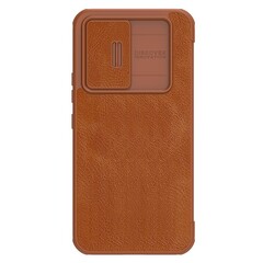 Кожаный чехол книжка коричневого цвета от Nillkin для Samsung Galaxy A54 5G, серия Qin Pro Leather с защитной шторкой для камеры