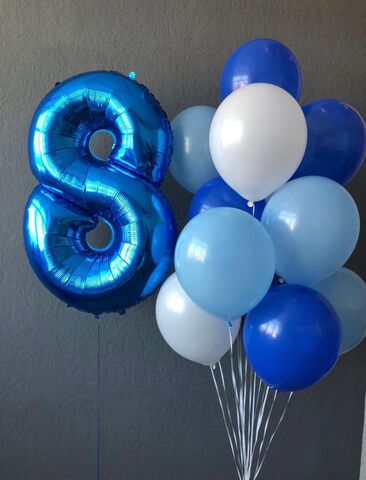 Шары 8 лет набор сине-голубые мальчику купить в Новосибирске | Wonderball-project.ru