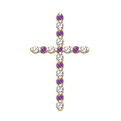 3257sw19  - Крестик из золота 585 пробы с  фианитами LUX Fancy Purple