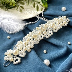 Диадема - Украшение для волос, свадебное украшение, на выпускной, с жемчугом, 18,5*4,5 см, серебро.