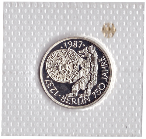 10 марок 1987 год (J) 750 лет городу Берлин, Германия. PROOF в родной запайке