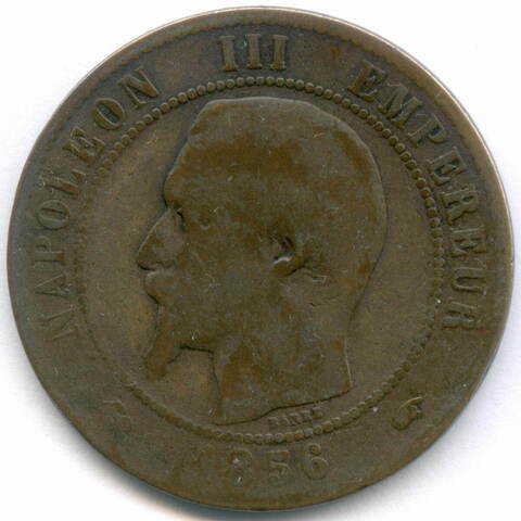 10 сантимов 1856 (A). Франция (Наполеон III). Бронза VG